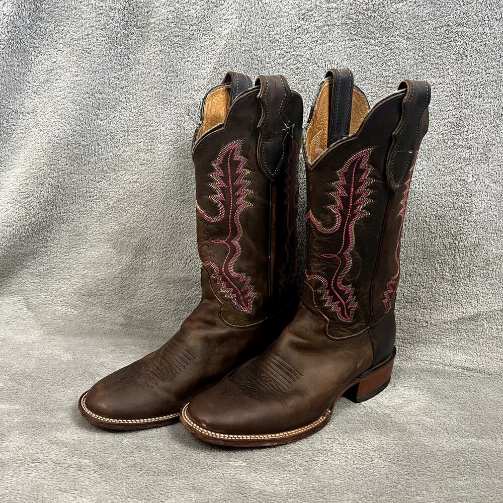 Justin Distressed Leather Cowboy Boots‎ Womens 7 C Pink Embroidered Western